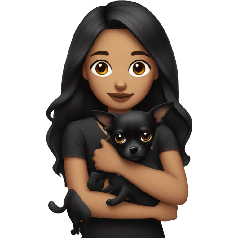 girl with black hair holding 2 all black chihuahuas emoji