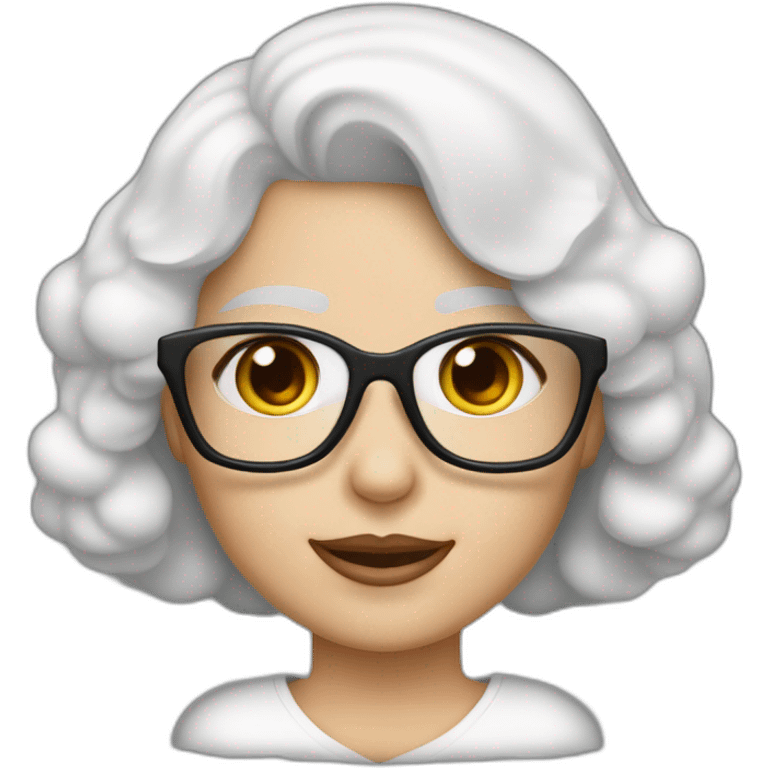 mujer piel blanca con diadema de orejas de conejo en la cabeza gafas y perro bichon maltés blanco emoji