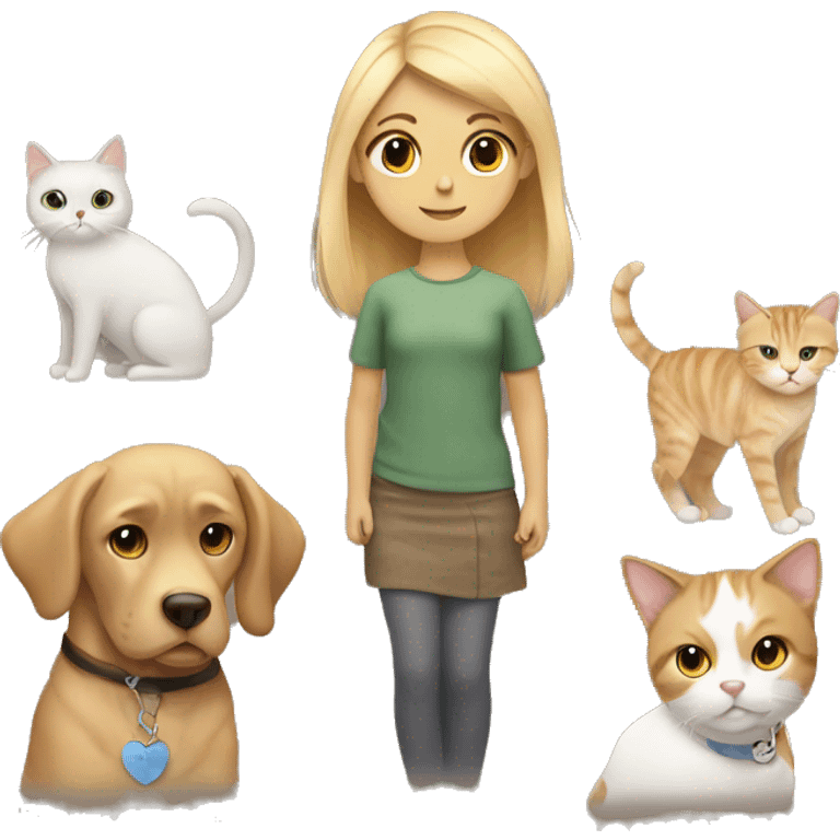 draw a girl with blond hair and brown eyes with a dog and a cat emoji