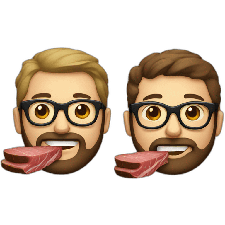 two males eating steaks both with glasses and one with beard emoji