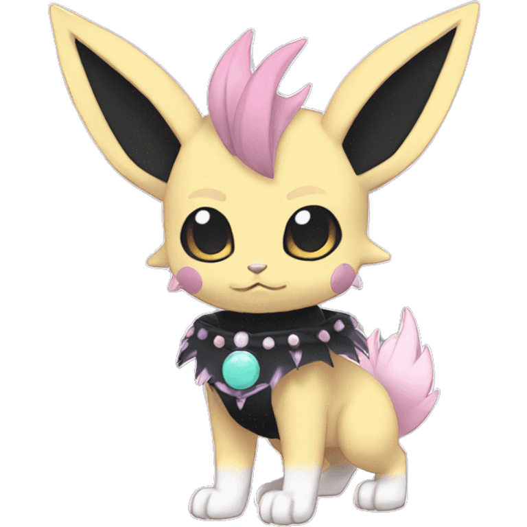 Dark Black Punk Kawaii Eeveelution-Cute-Pokémon-fusion with a cute pastel collar full body emoji