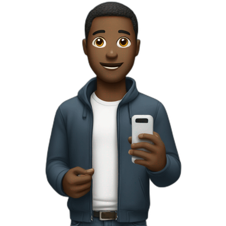 black man with cell phone in hand emoji