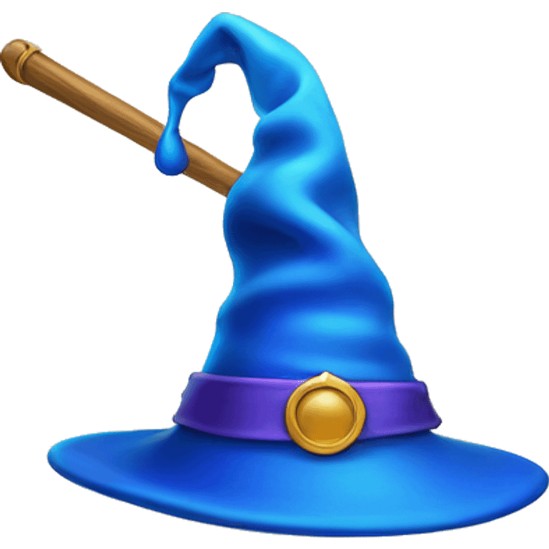 A blue wizard hat and a magic wand  emoji