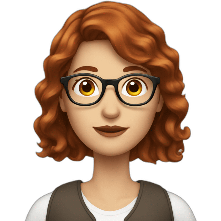 Woman; caucasian; round transparent glasses; dark redhead; long hair; wave hair emoji