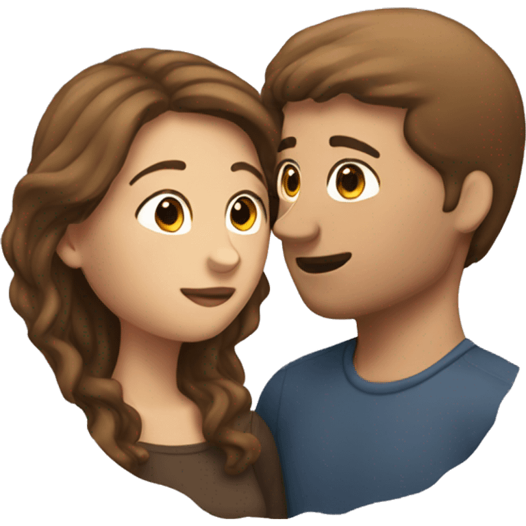 Two white people with brown hair kissing emoji