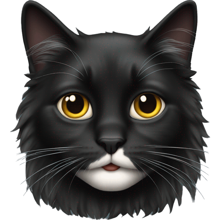 black cat domestic long-haired with half white mouth emoji