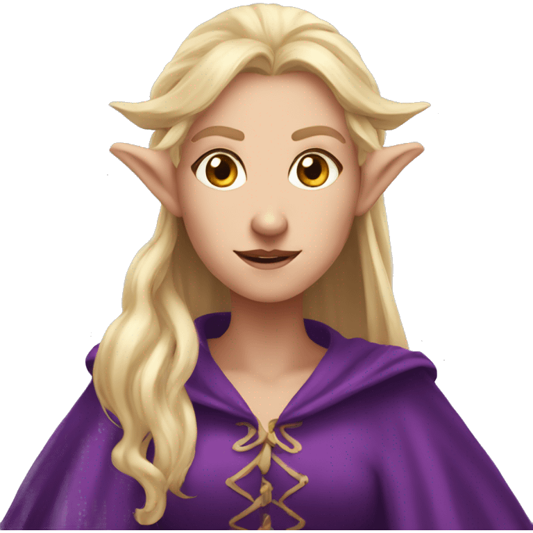 scared Noble female Elf with Elf ears and blonde hair and purple robes emoji