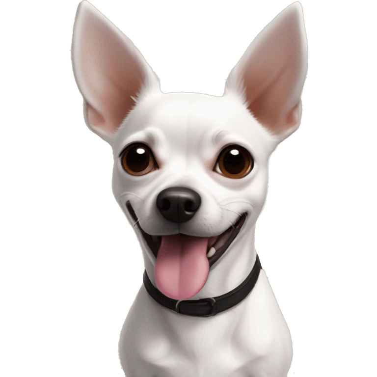 White Chihuahua Jack Russel cross breed black pointy ears tongue out emoji