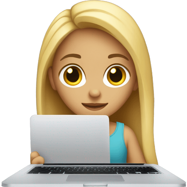 Adolescente en su laptop Apple blanco emoji