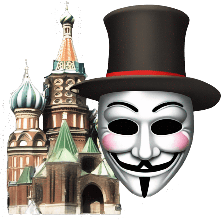 st basils cathedral next to guy fawkes mask emoji