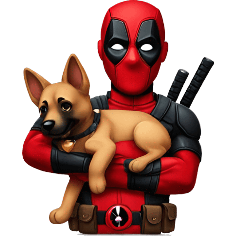 Deadpool holding a German shepherd puppy emoji