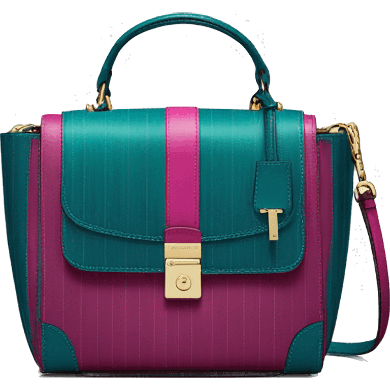 Realistic isolated magenta and dark teal blue pinstripe Michael Kors satchel handbag purse.  emoji