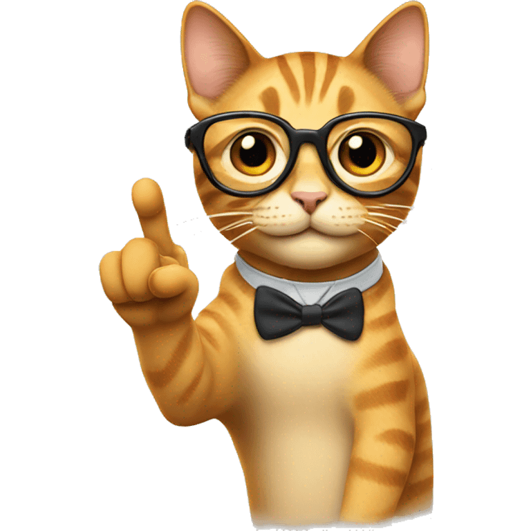 cat emoji with nerd glasses, pointing index finger up in the air emoji