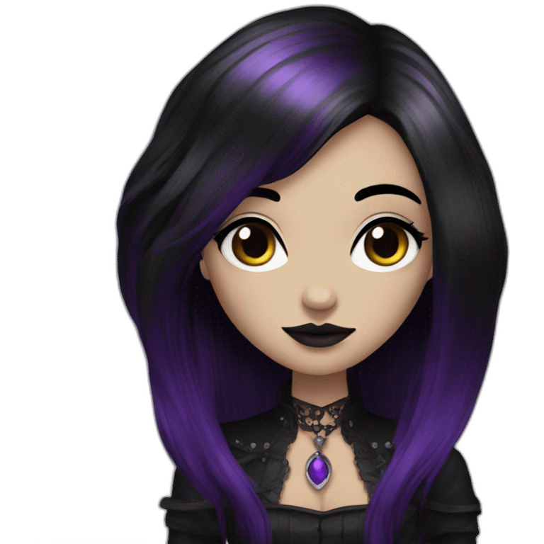 Queen gothic girl long dark black and purple hair emoji