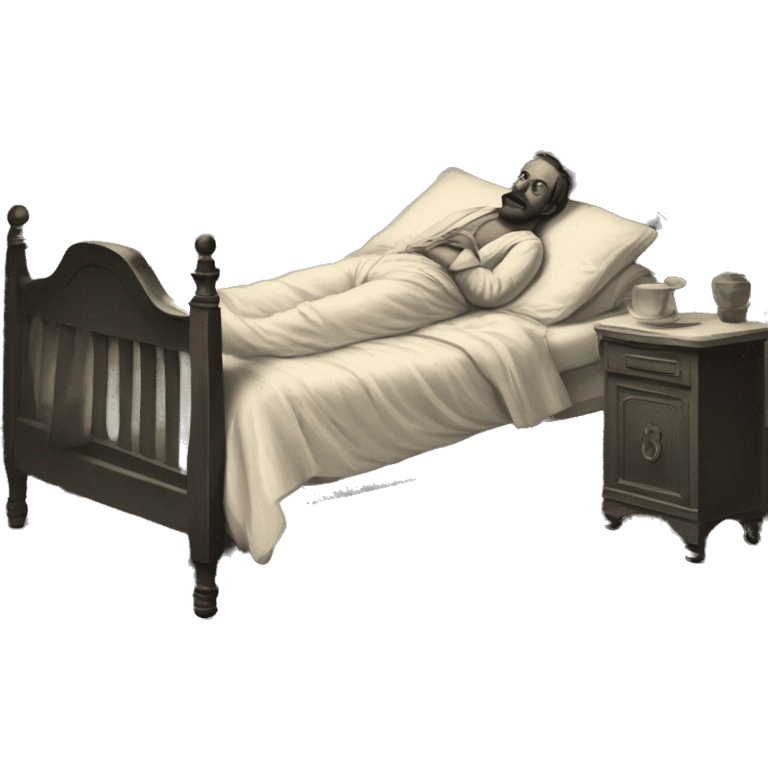 A sick man on a bed in 1870 emoji