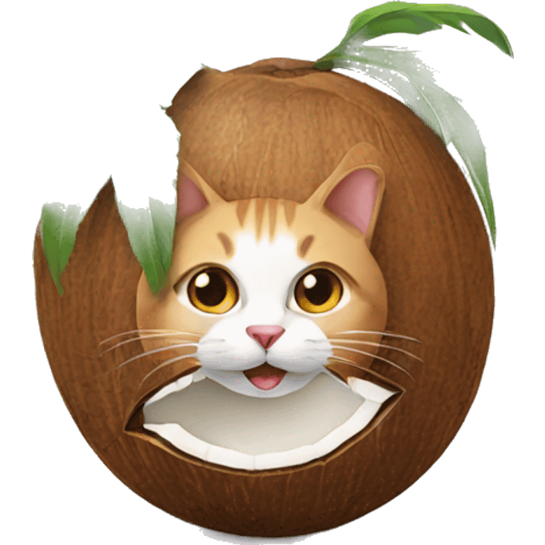 Coconut with a cat inside emoji