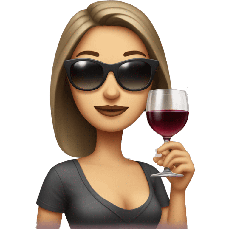 White girl wearing sunglasses holding one glass of wine  emoji