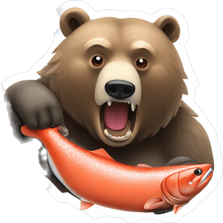 Grizzly bear eating sockeye salmon fish emoji