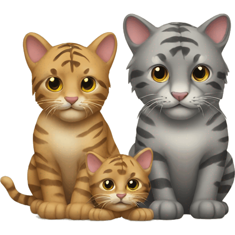 big cat with two little cats emoji