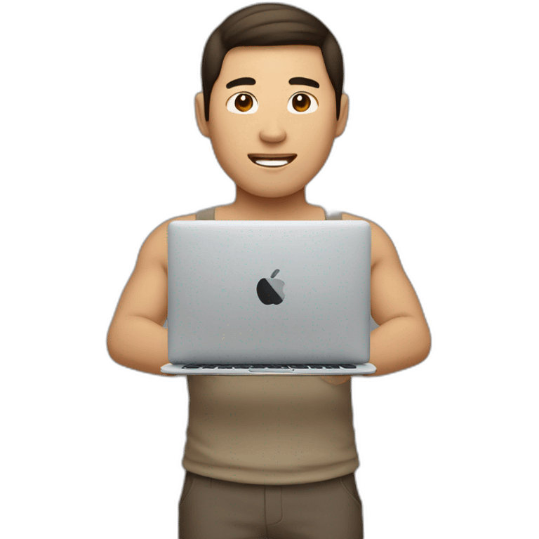 asian-man-bulk-body-with-brown-hair-working-with-macbook emoji