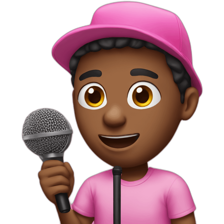 Black man in pink hat holding microphone emoji