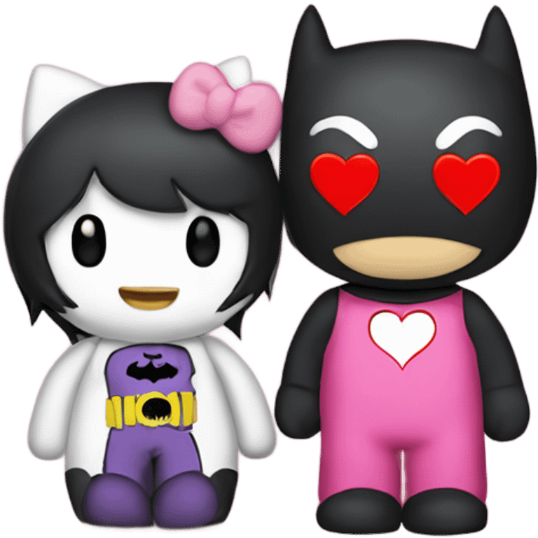 couple batman and hello kitty with hearts  emoji