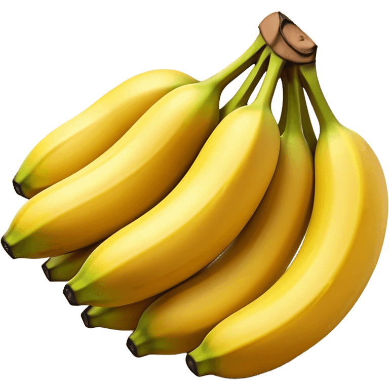 Cinematic bright yellow bananas, smooth peel with gentle curves, slightly ripened, stacked in a charming bunch, warm glowing background, soft and inviting. emoji