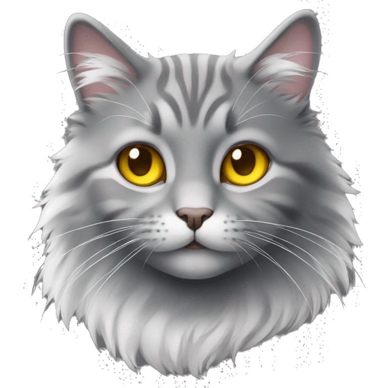 cute fluffy grey cat with white stripe on heat with yellow eyes emoji