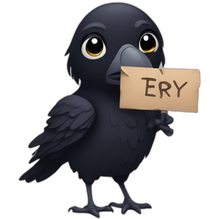 Cute raven Holding a Sign emoji