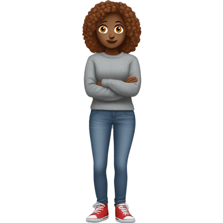 girl with a grey sweater blue jeans and red shoes looking chill emoji