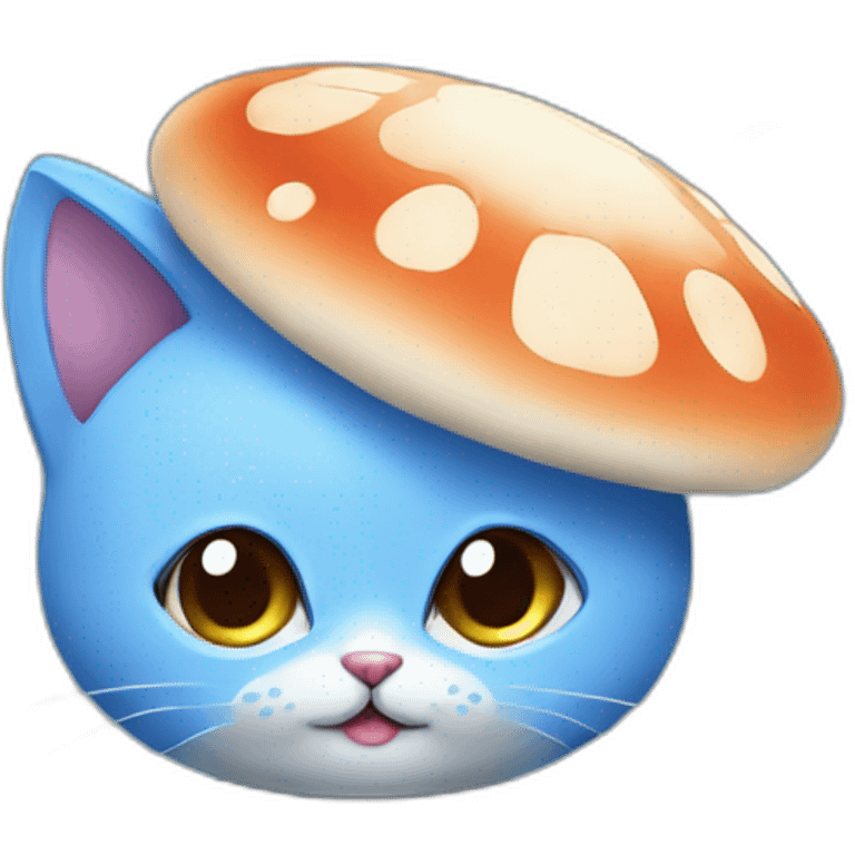 Blue little cat have mushroom emoji