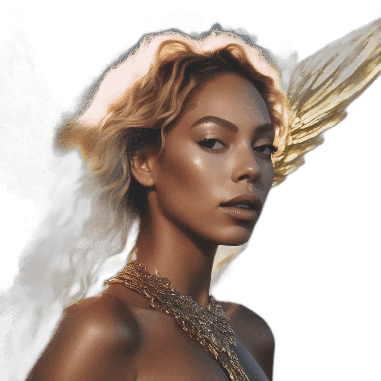 Beyoncé, david bellemere, Bare belly, Wings, Choker, Bathed in shadows, FOV 90 degrees, short lighting, L USM, Cold Colors, gilded technique, extremely hyper aesthetic, absurdres emoji