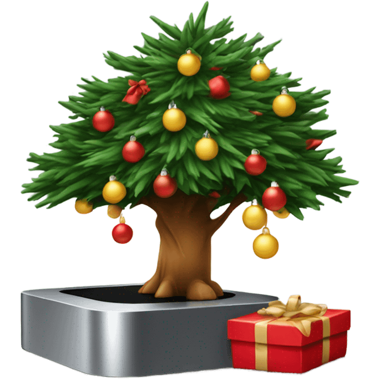 Christmas tree eating an m4 pro Mac mini emoji