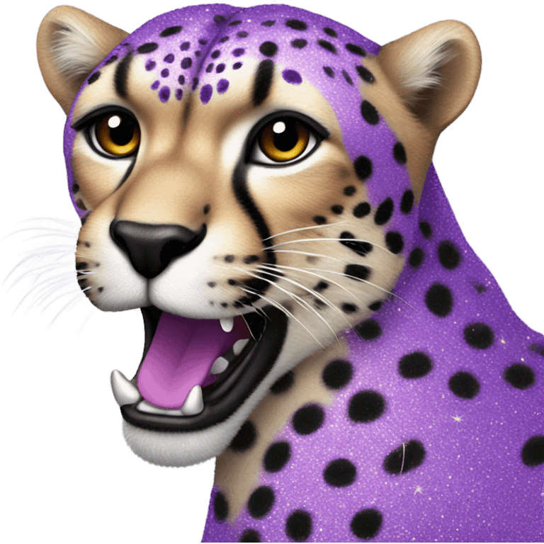 a cheetah covered in purple glitter emoji