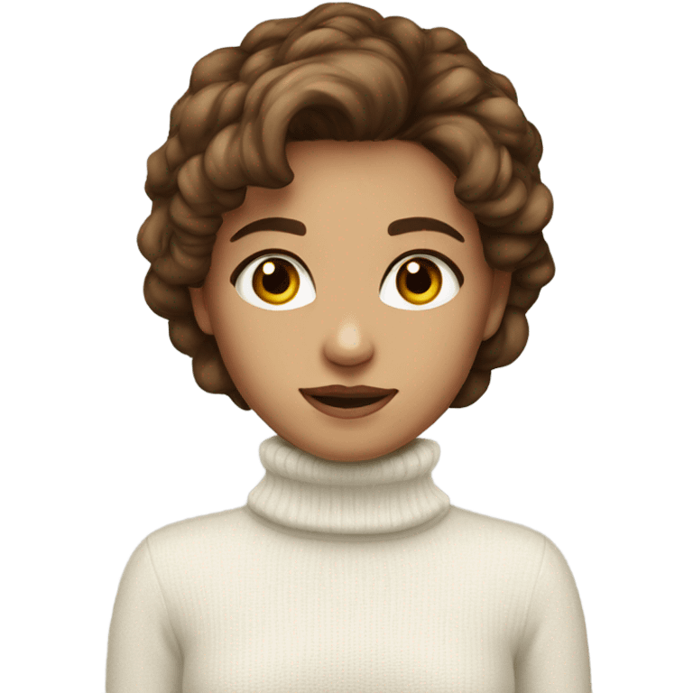 girl in white turtleneck sweater brown eyes and hair emoji