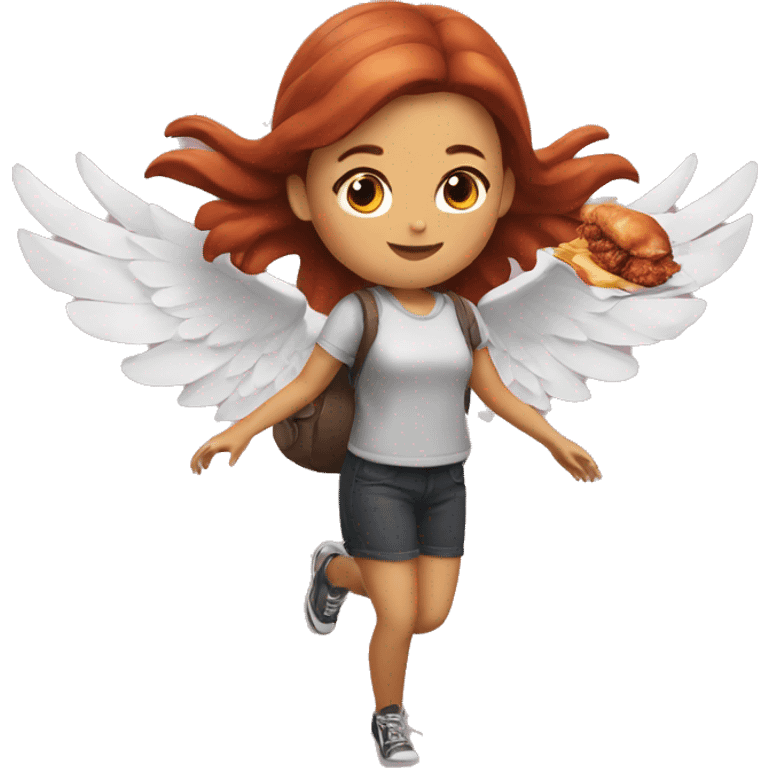 a girl flying with two bbq chicken wings on her back emoji