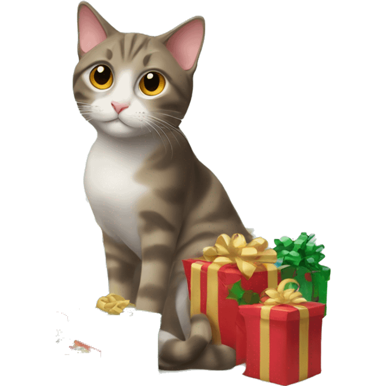 cat surrounded by chistmas presents emoji