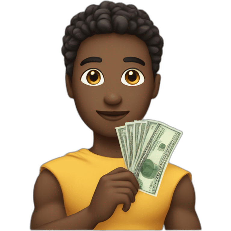 gender and race neutral human as a superhero holding a € bill emoji