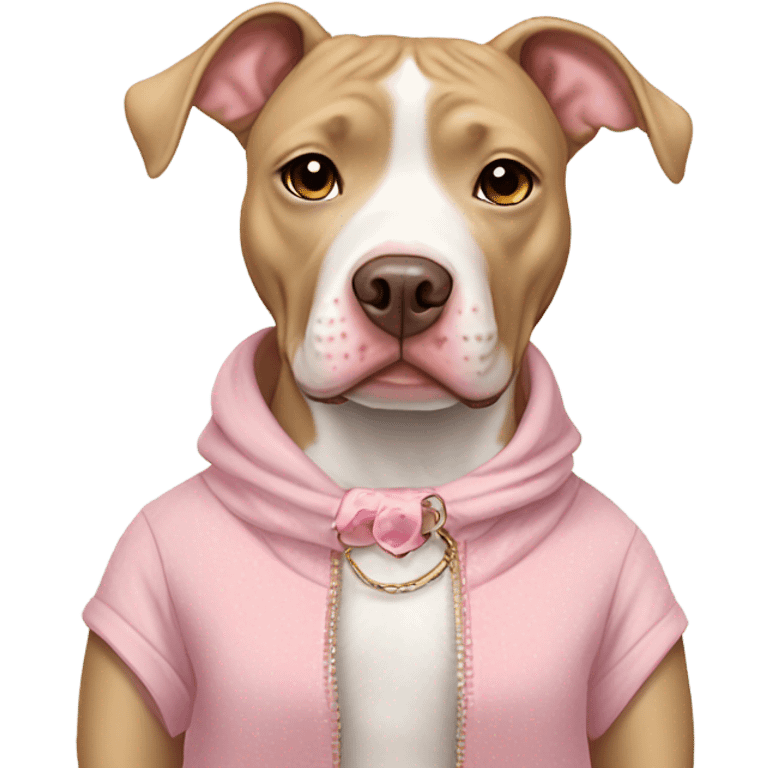 Tan and white pit bull dog wearing cute girly clothes  emoji