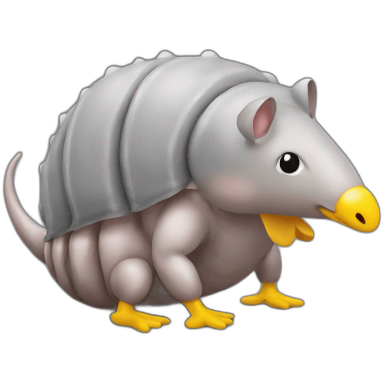 Gray pig armadillo centipede insect with yellow duck face rubber ducky emoji