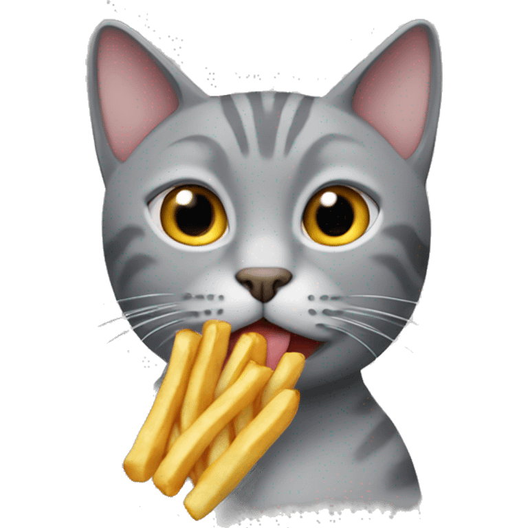 gray cat holding french fry emoji