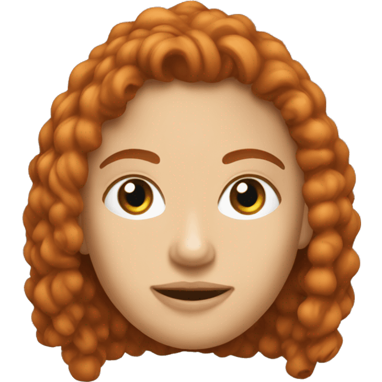 Ruiva, branca, olhando para um celular emoji