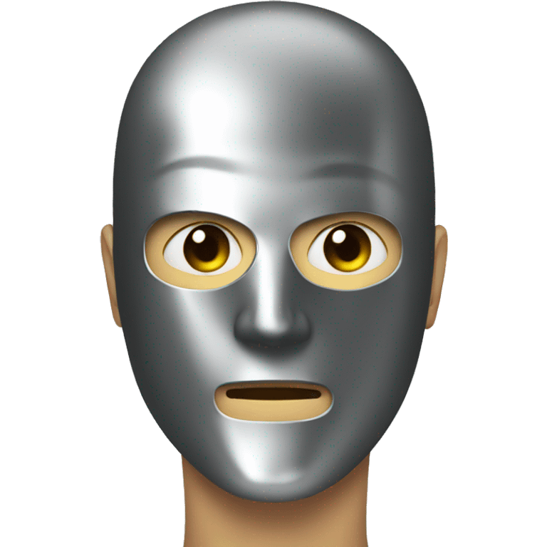 Man with a metal face mask on looking down emoji