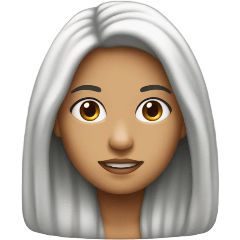 mulher cabelos escuros com franja no macbook emoji