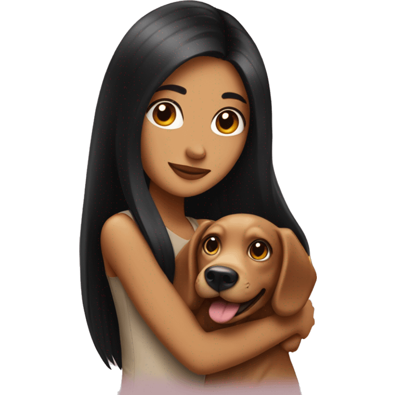 pretty woman with very long black hair and caramel skin hugging a dog emoji