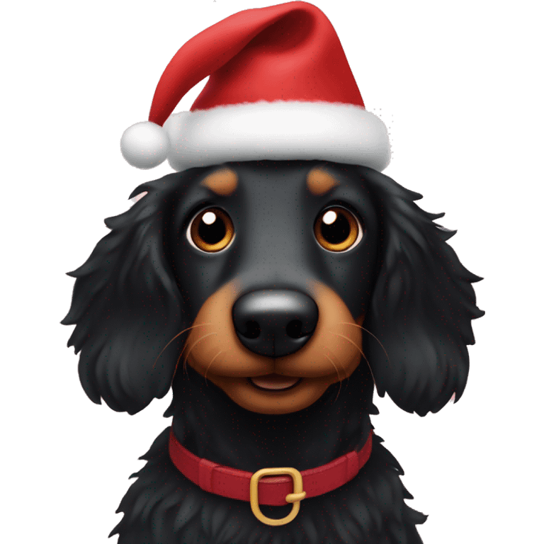 Christmas black fluffy wiener dog emoji