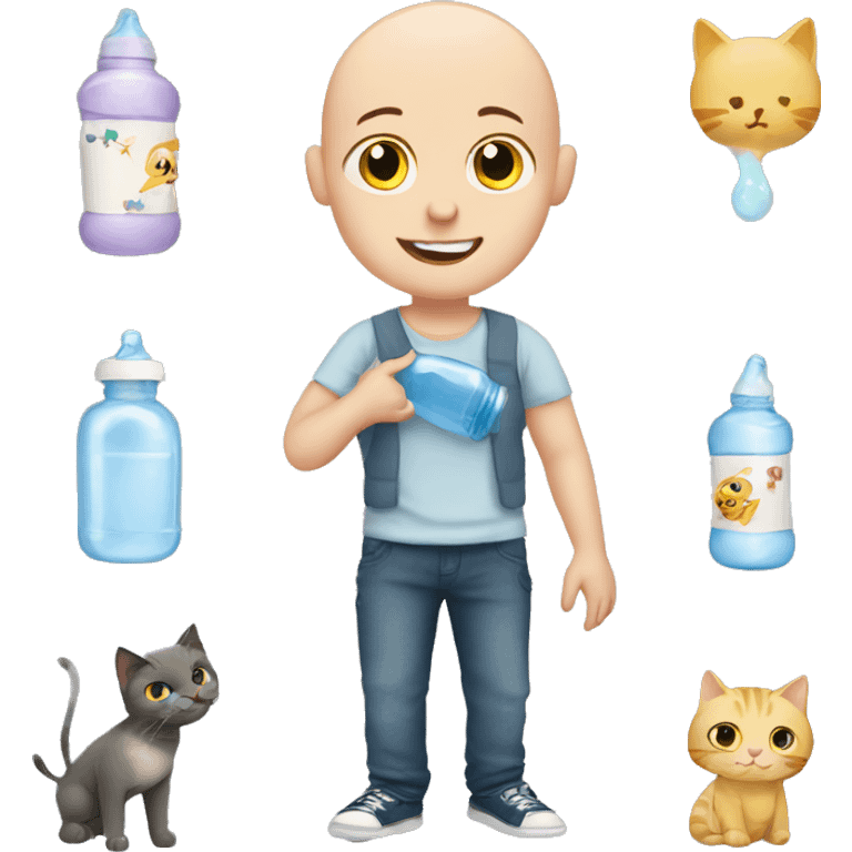 bald boy with cat and baby bottle  emoji