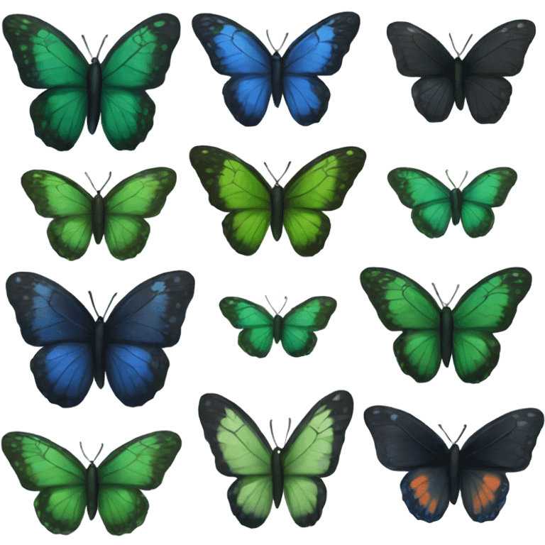 Black, sapphire, and forest green butterfly emoji