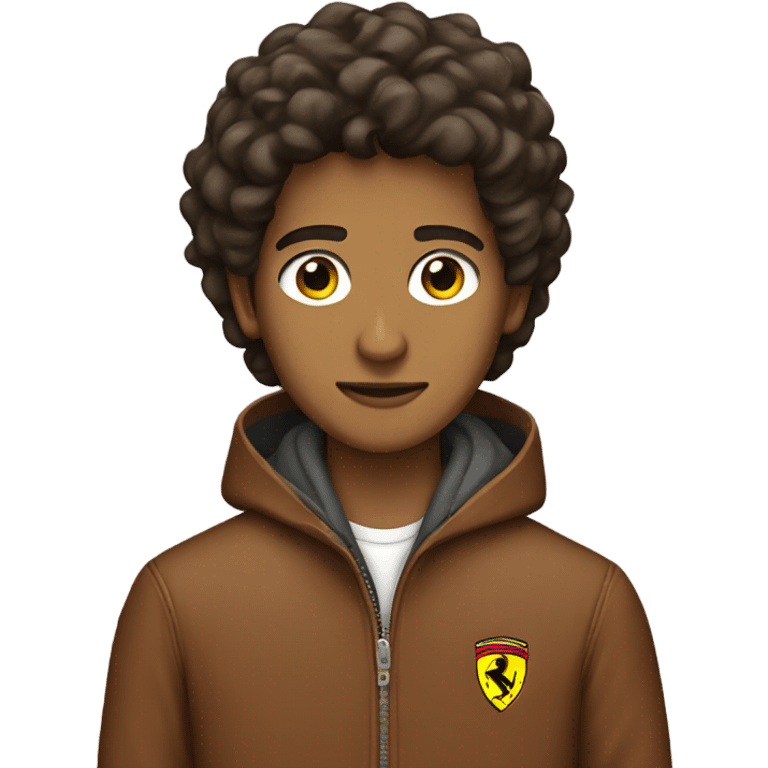 A brown Arab teenage boy with a Ferrari jacket emoji