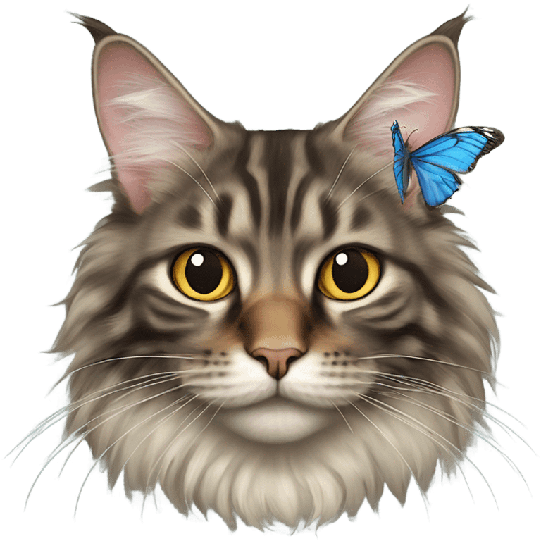 Maine Coon with a stupid face and butterfly on his mouth  emoji